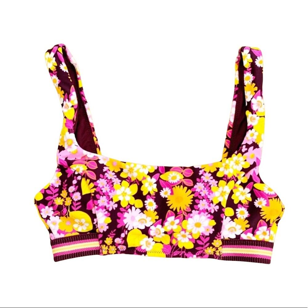 AERIE Bralette Swim Bikini Top Floral Scoop Neck 1970 Floral Style XXS NWOT